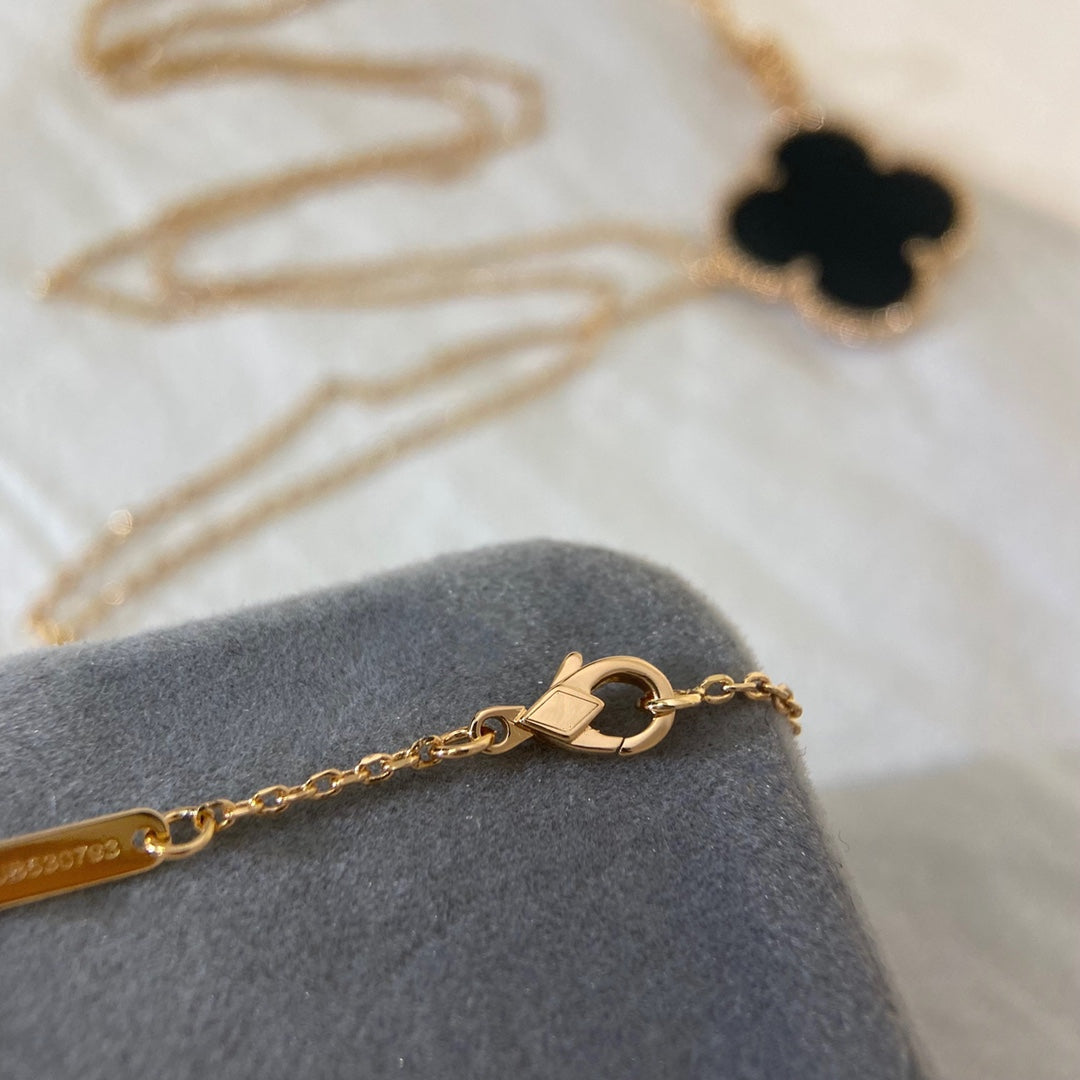 [Luxe Jewelry]CLOVER 25MM NECKLACE GOLD ONYX