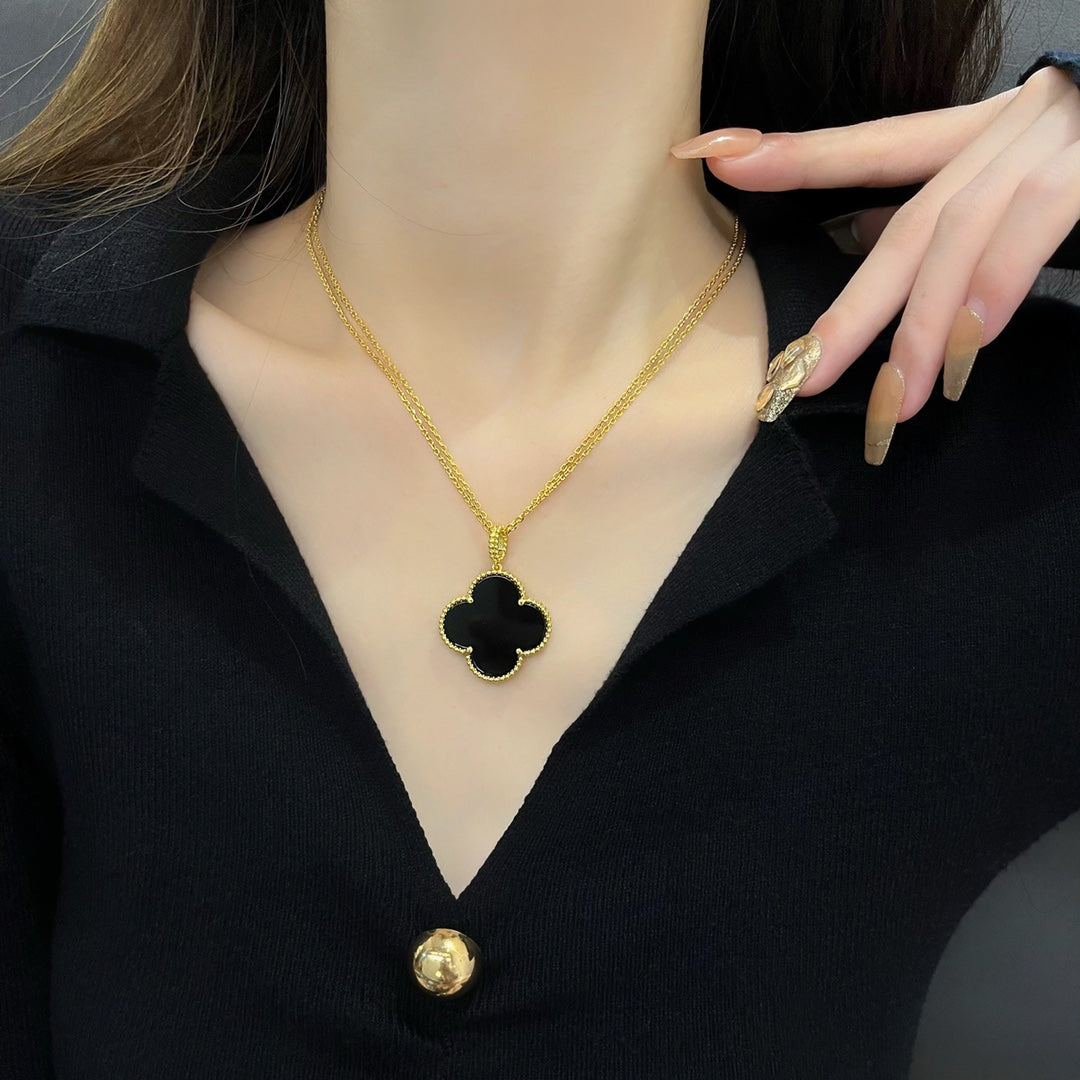 [Luxe Jewelry]CLOVER 25MM NECKLACE GOLD ONYX
