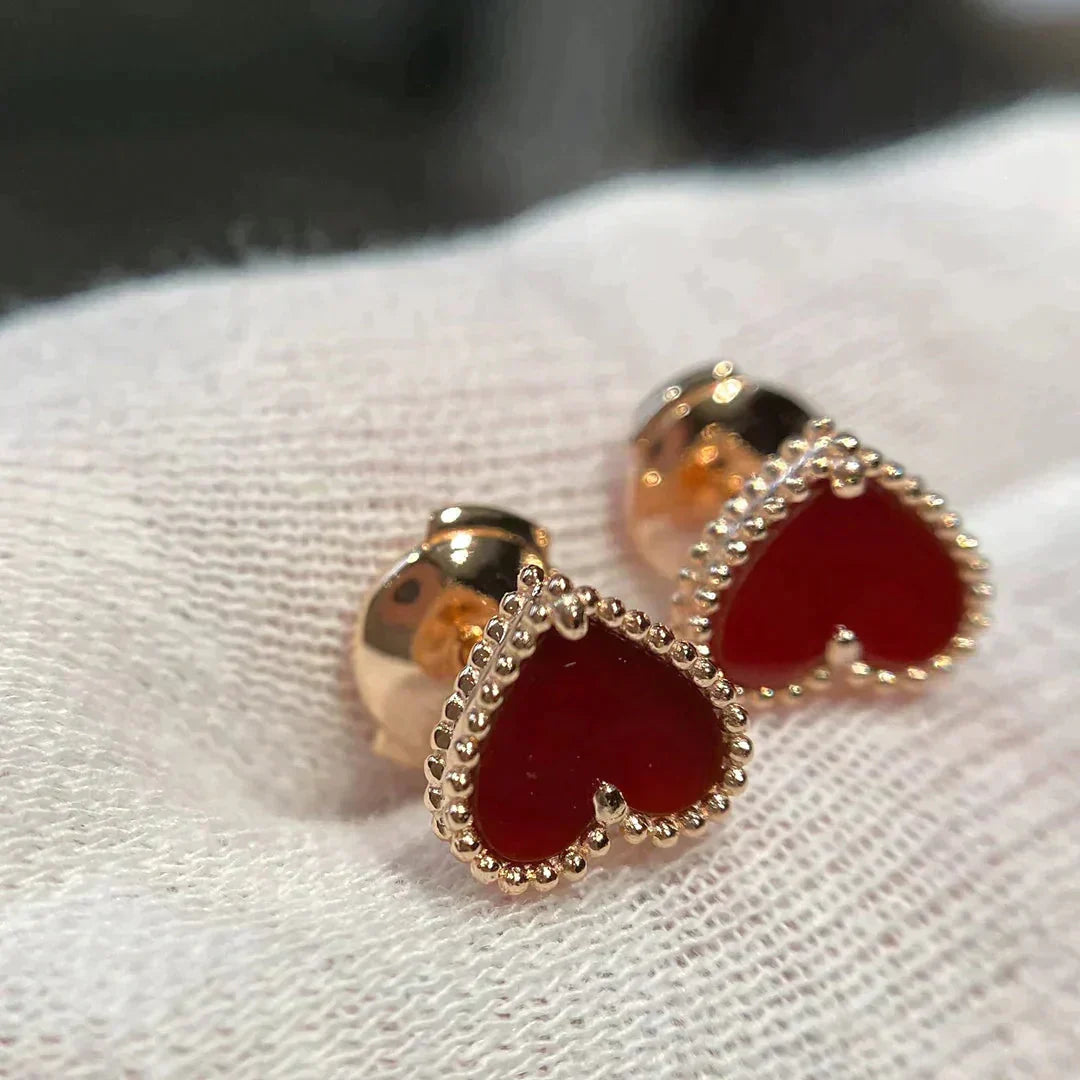 [Bijoux de luxe]Boucles d'oreilles clous en forme de cœur en cornaline