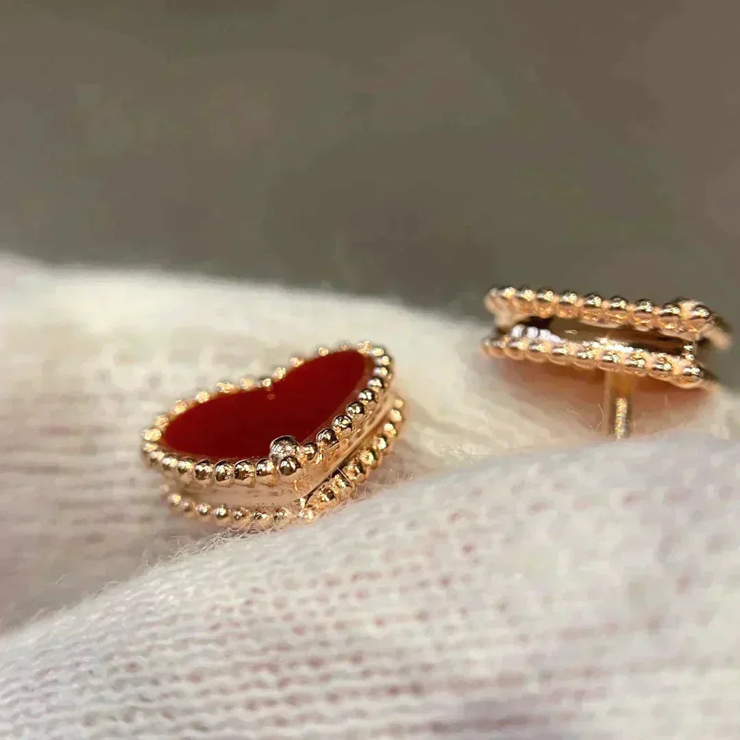 [Bijoux de luxe]Boucles d'oreilles clous en forme de cœur en cornaline
