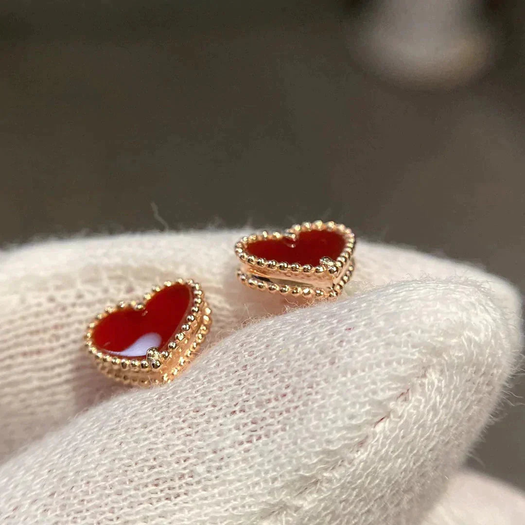 [Bijoux de luxe]Boucles d'oreilles clous en forme de cœur en cornaline