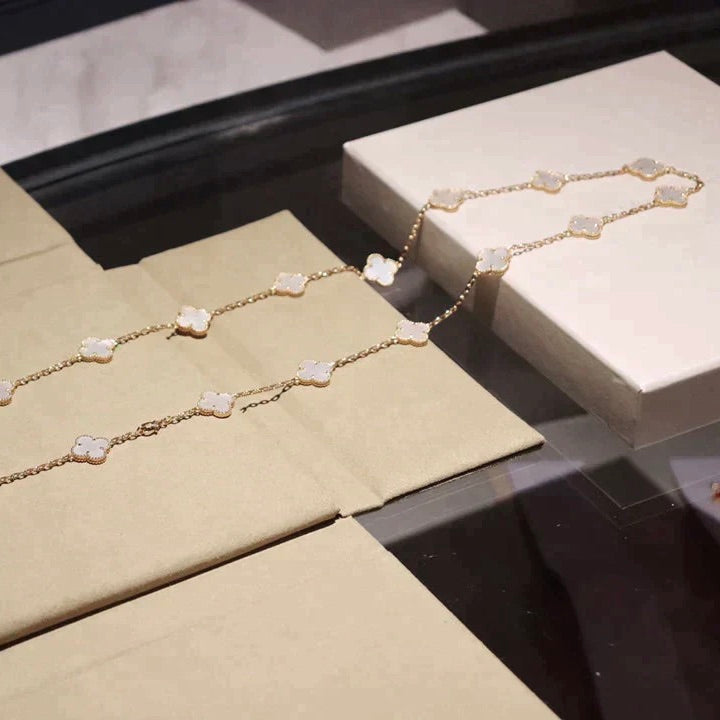 [Bijoux de luxe]Collier en nacre blanche à 20 motifs Clover