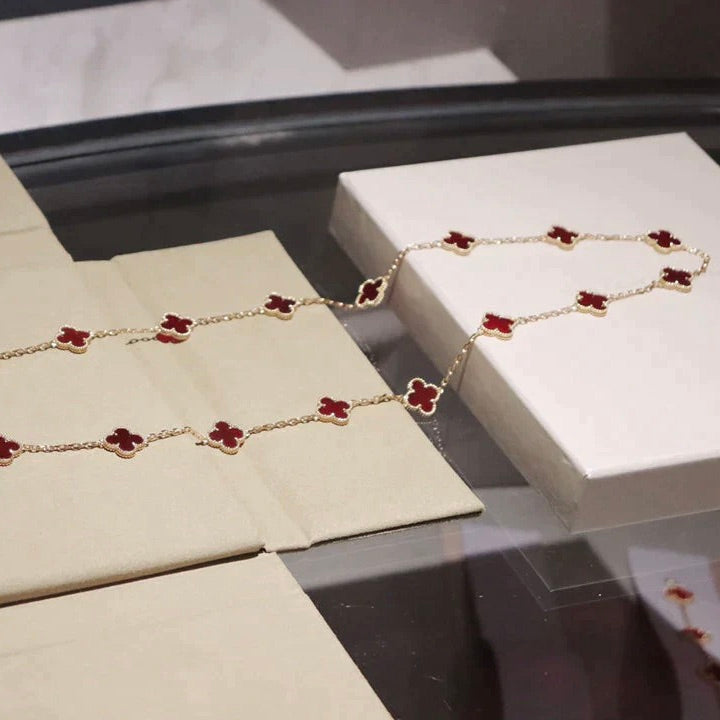 [Luxe Jewelry]CLOVER 20 MOTIFS CARNELIAN NECKLACE
