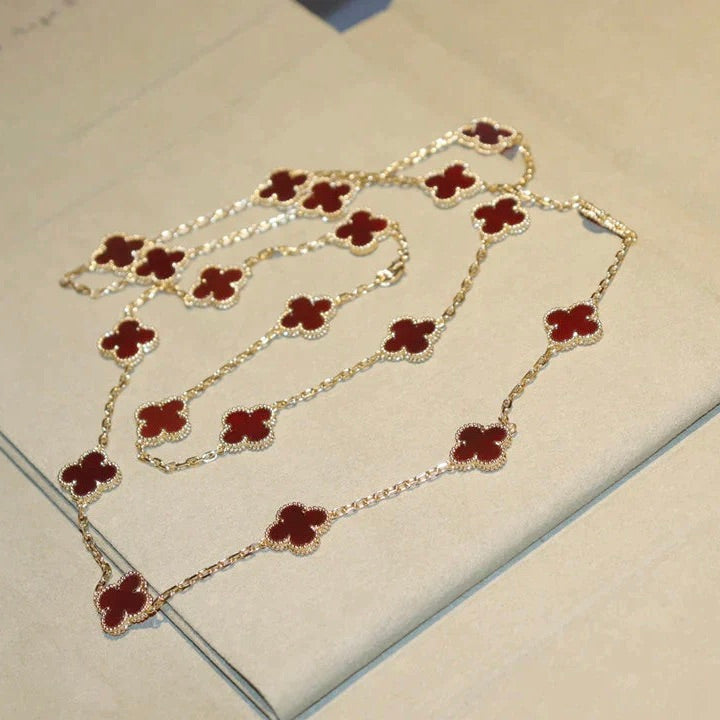 [Luxe Jewelry]CLOVER 20 MOTIFS CARNELIAN NECKLACE