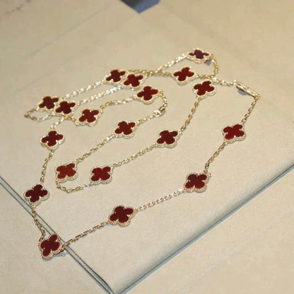 [Luxe Jewelry]CLOVER 20 MOTIFS CARNELIAN NECKLACE