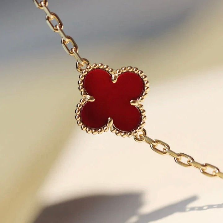 [Luxe Jewelry]CLOVER 20 MOTIFS CARNELIAN NECKLACE
