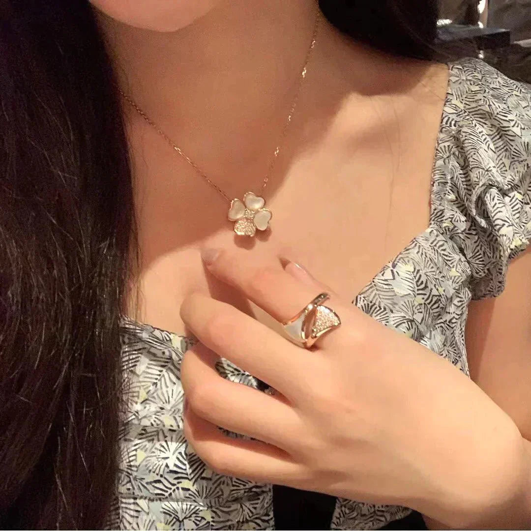 [Luxe Jewelry]CLOVER MOP DIAMOND ROSE GOLD NECKLACE