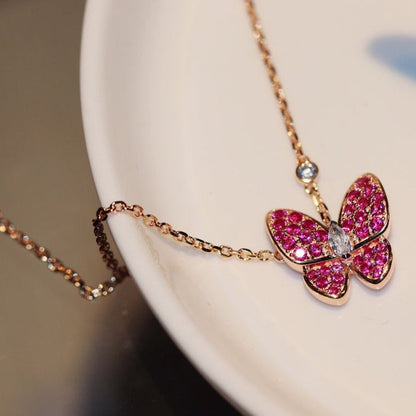 [Luxe Jewelry]BUTTERFLY RED DIAMOND ROSE GOLD NECKLACE