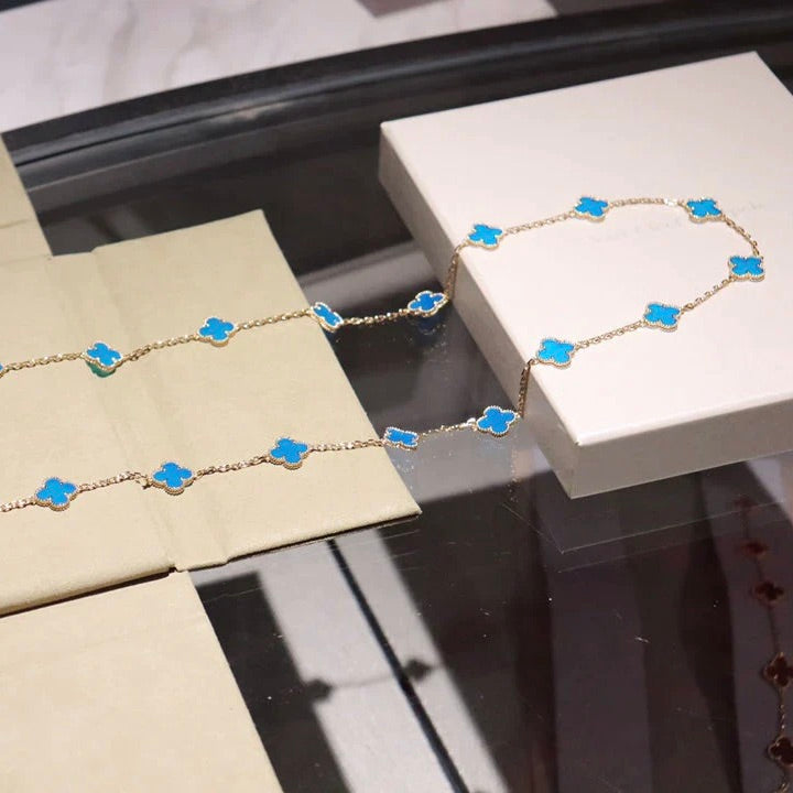 [Bijoux de luxe] TRÈFLE 20 MOTIFS TURQUOISE OR
