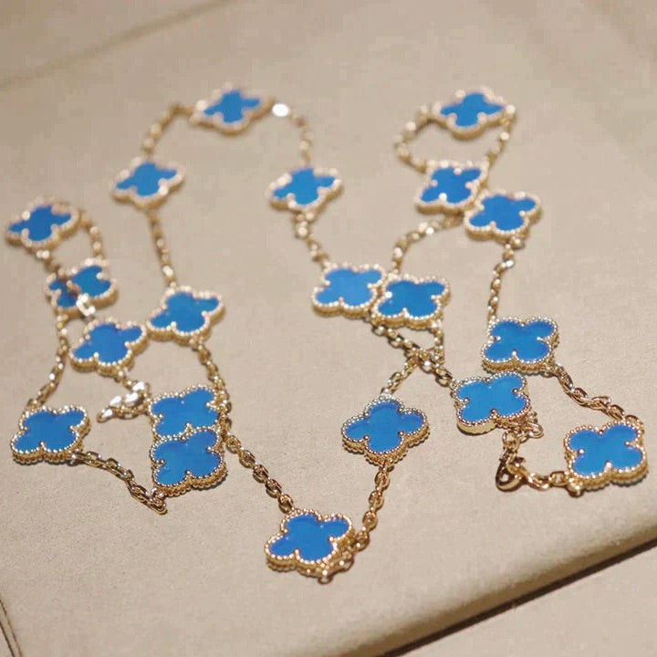 [Bijoux de luxe] TRÈFLE 20 MOTIFS TURQUOISE OR