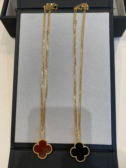 [Luxe Jewelry]CLOVER 25MM NECKLACE GOLD CARNELIAN