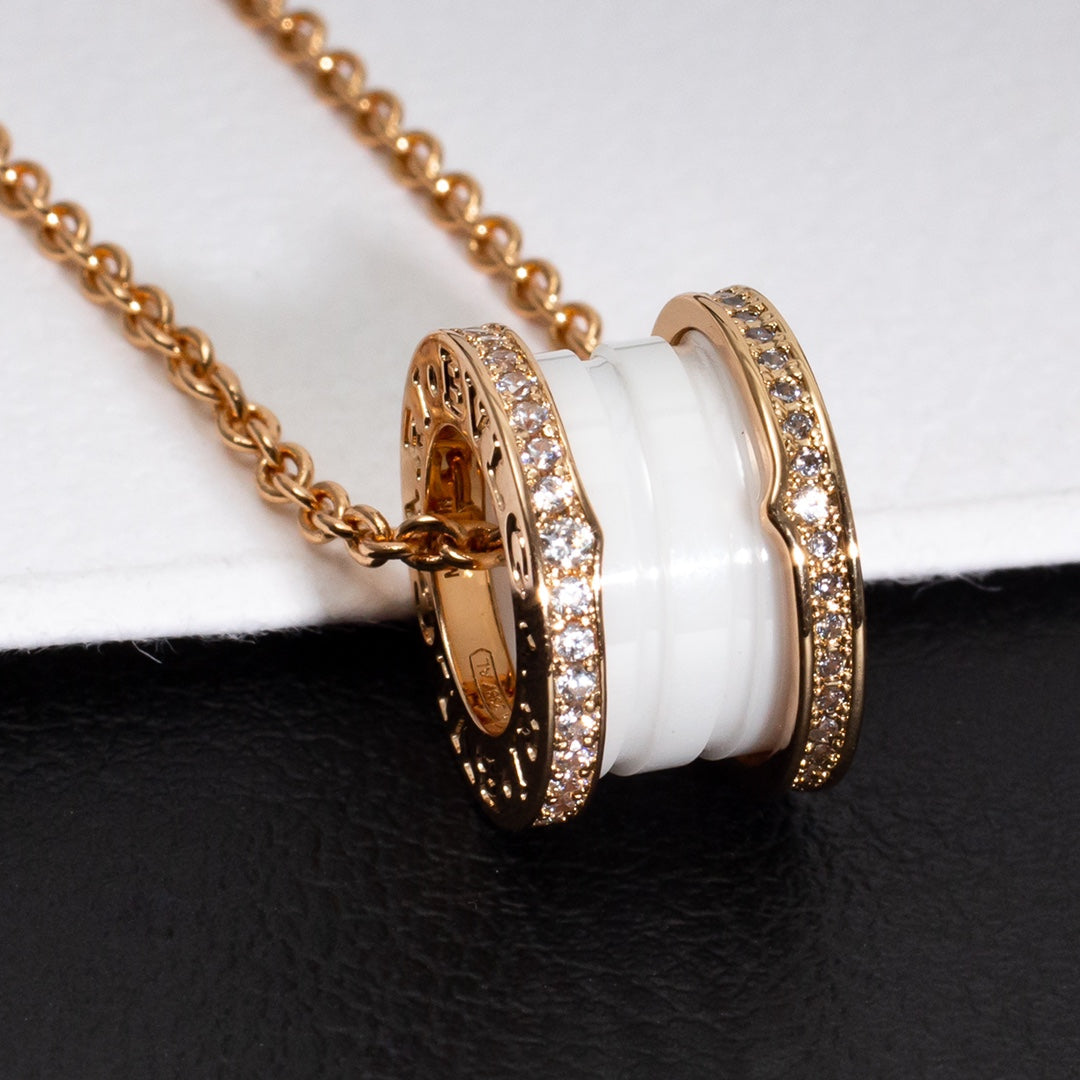 [Luxe Jewelry]ZERO 1 WHITE CERAMIC PINK GOLD DIAMOND NECKLACE
