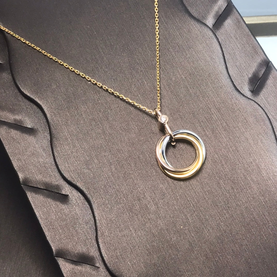 [Luxe Jewelry]TRINITY SILVER GOLD PINK GOLD NECKLACE