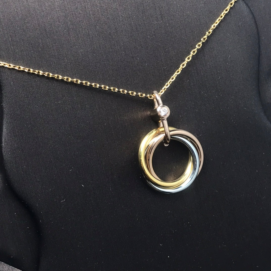 [Luxe Jewelry]TRINITY SILVER GOLD PINK GOLD NECKLACE