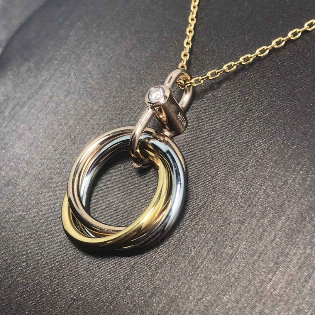 [Luxe Jewelry]TRINITY SILVER GOLD PINK GOLD NECKLACE