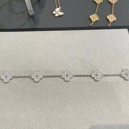 [Luxe Jewelry]CLOVER 5 MOTIFS  DIAMOND BRACELET SILVER