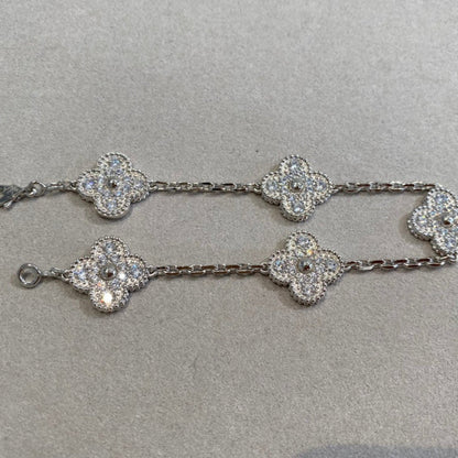 [Luxe Jewelry]CLOVER 5 MOTIFS  DIAMOND BRACELET SILVER