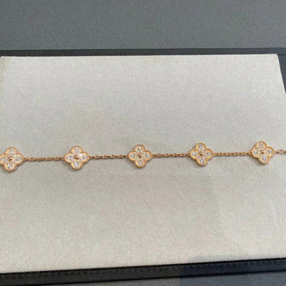 [Bijoux de luxe] BRACELET TRÉFLE 5 MOTIFS ENTIÈREMENT DIAMANT