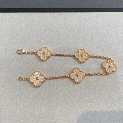 [Bijoux de luxe] BRACELET TRÉFLE 5 MOTIFS ENTIÈREMENT DIAMANT