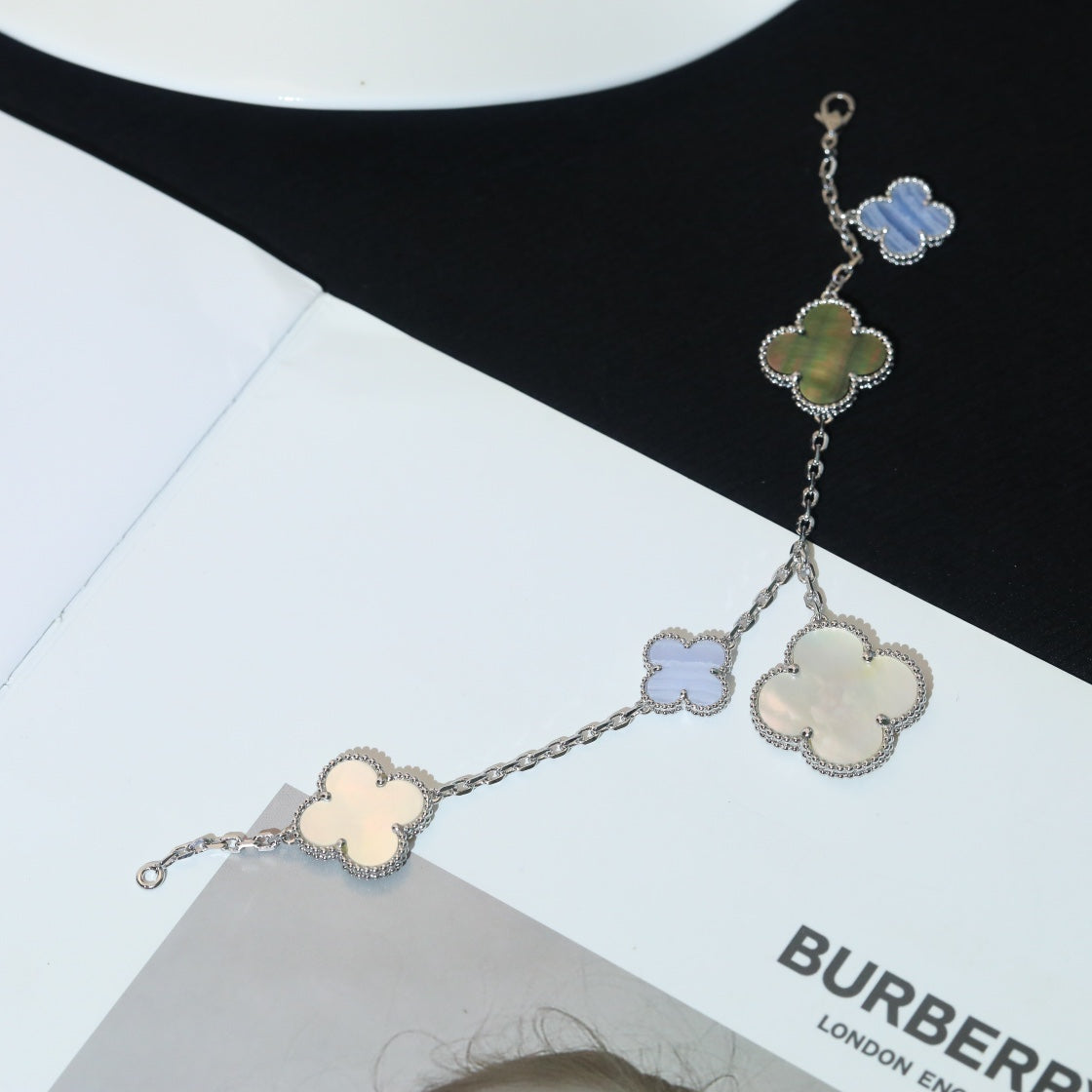 [Luxe Jewelry]CLOVER BRACELET 5 MOTIFS MOP CHALCEDONY SILVER