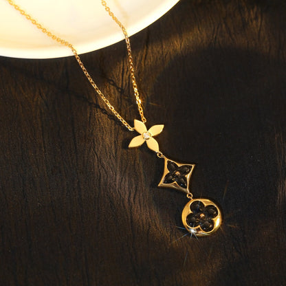 [Luxe Jewelry]STAR AND SUN ONYX PINK GOLD NECKLACE