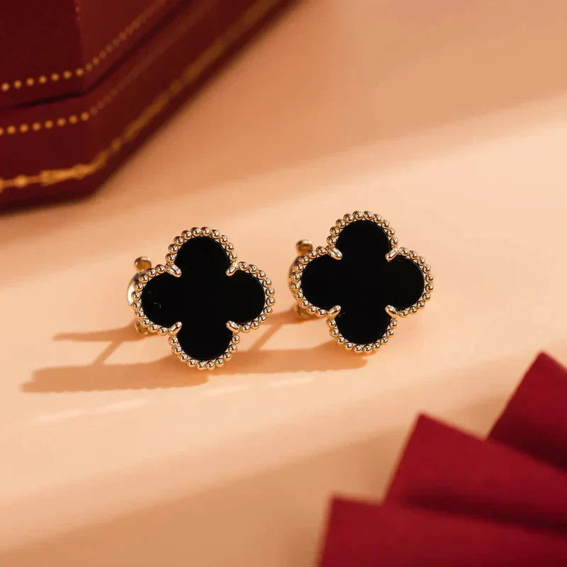 [Luxe Jewelry]CLOVER MEDIUM 1 MOTIFS  ONYX STUD EARRINGS