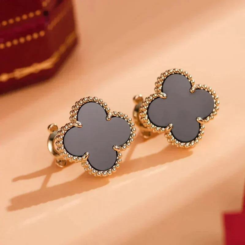 [Luxe Jewelry]CLOVER MEDIUM 1 MOTIFS  ONYX STUD EARRINGS
