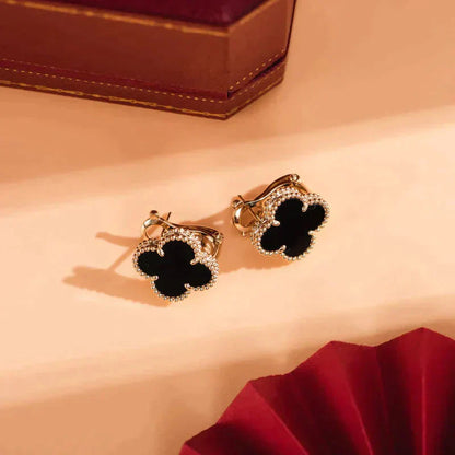 [Luxe Jewelry]CLOVER MEDIUM 1 MOTIFS  ONYX STUD EARRINGS