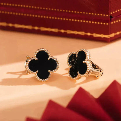 [Luxe Jewelry]CLOVER MEDIUM 1 MOTIFS  ONYX STUD EARRINGS