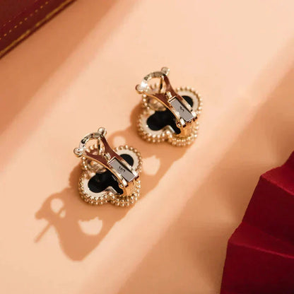 [Luxe Jewelry]CLOVER MEDIUM 1 MOTIFS  ONYX STUD EARRINGS
