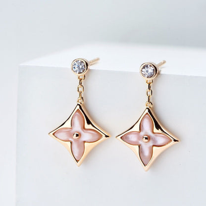 [Bijoux de luxe]Boucles d'oreilles pendantes en or rose à double étoile