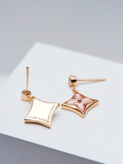 [Bijoux de luxe]Boucles d'oreilles pendantes en or rose à double étoile