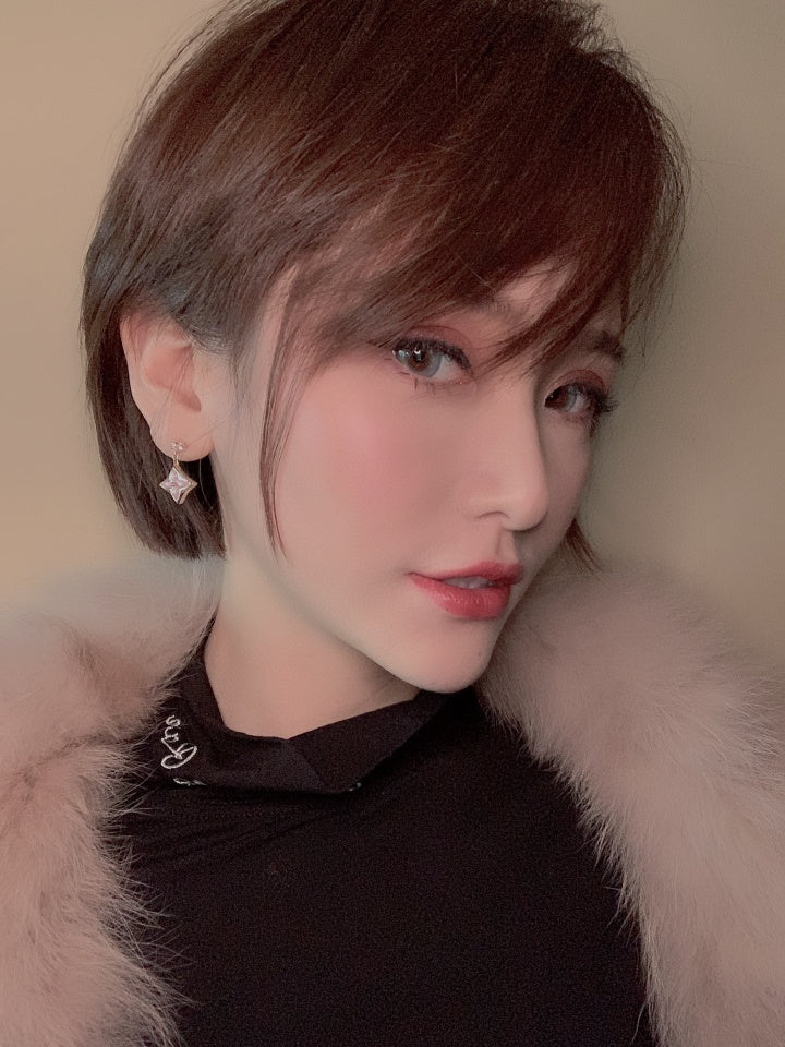[Bijoux de luxe]Boucles d'oreilles pendantes en or rose à double étoile