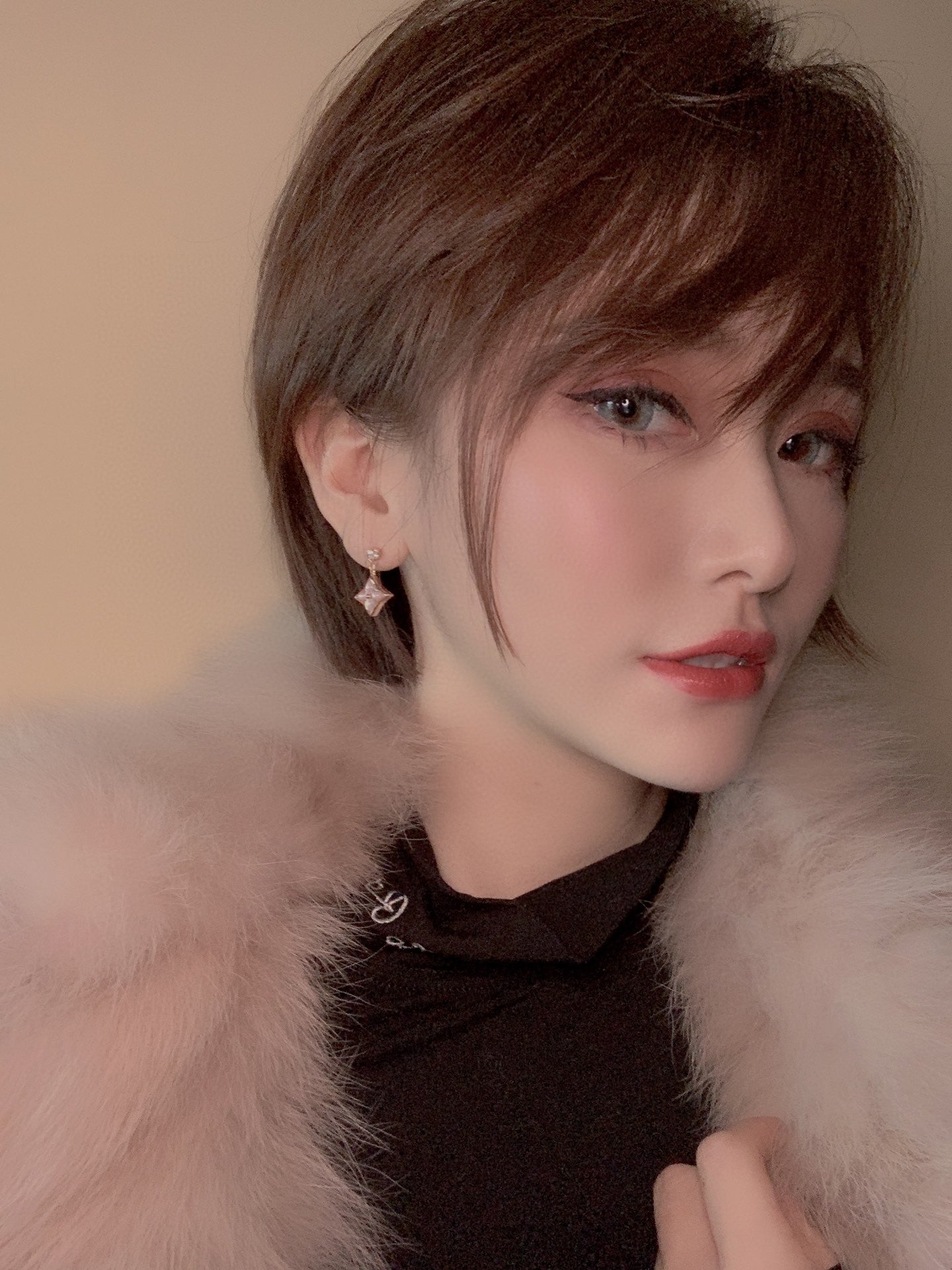 [Bijoux de luxe]Boucles d'oreilles pendantes en or rose à double étoile