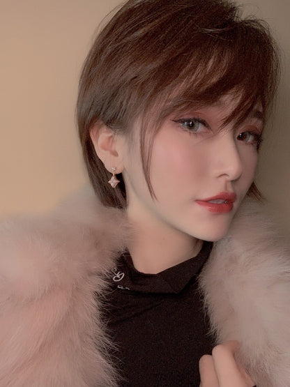 [Bijoux de luxe]Boucles d'oreilles pendantes en or rose à double étoile