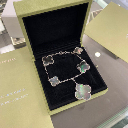 [Luxe Jewelry]CLOVER 5 MOTIFS SIVLER DARK MOP BRACELET