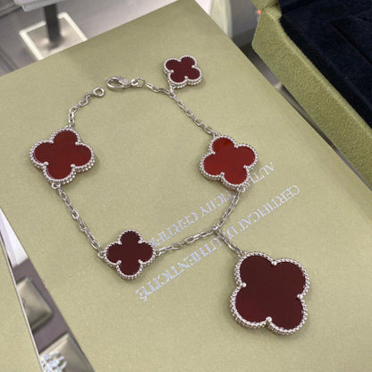 [Luxe Jewelry]CLOVER 5 MOTIFS SIVLER CARNELIAN BRACELET