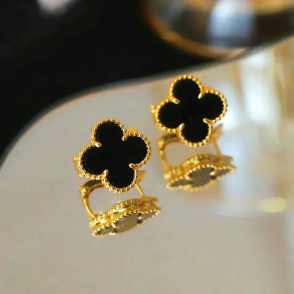 [Luxe Jewelry]CLOVER MEDIUM 1 MOTIFS  ONYX STUD EARRINGS