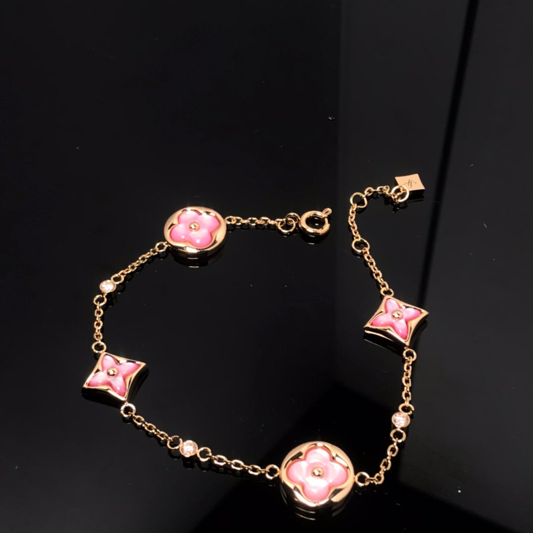 [Luxe Jewelry]STAR AND SUN 4 MOTIF PINK MOP PINK GOLD BRACELET