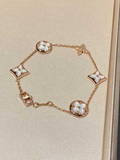 [Luxe Jewelry]STAR AND SUN 5 MOTIF MOP PINK GOLD BRACELET