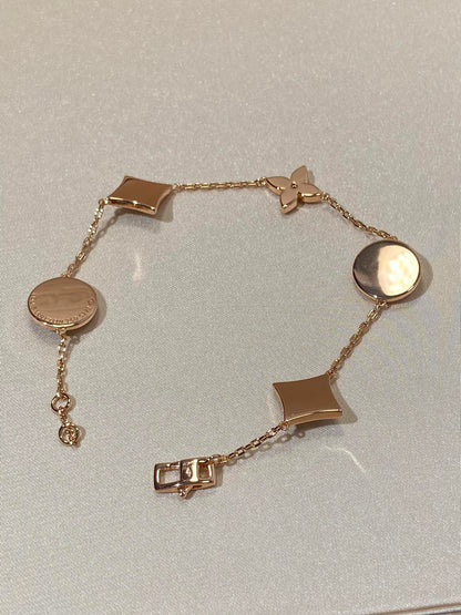 [Luxe Jewelry]STAR AND SUN 5 MOTIF MOP PINK GOLD BRACELET