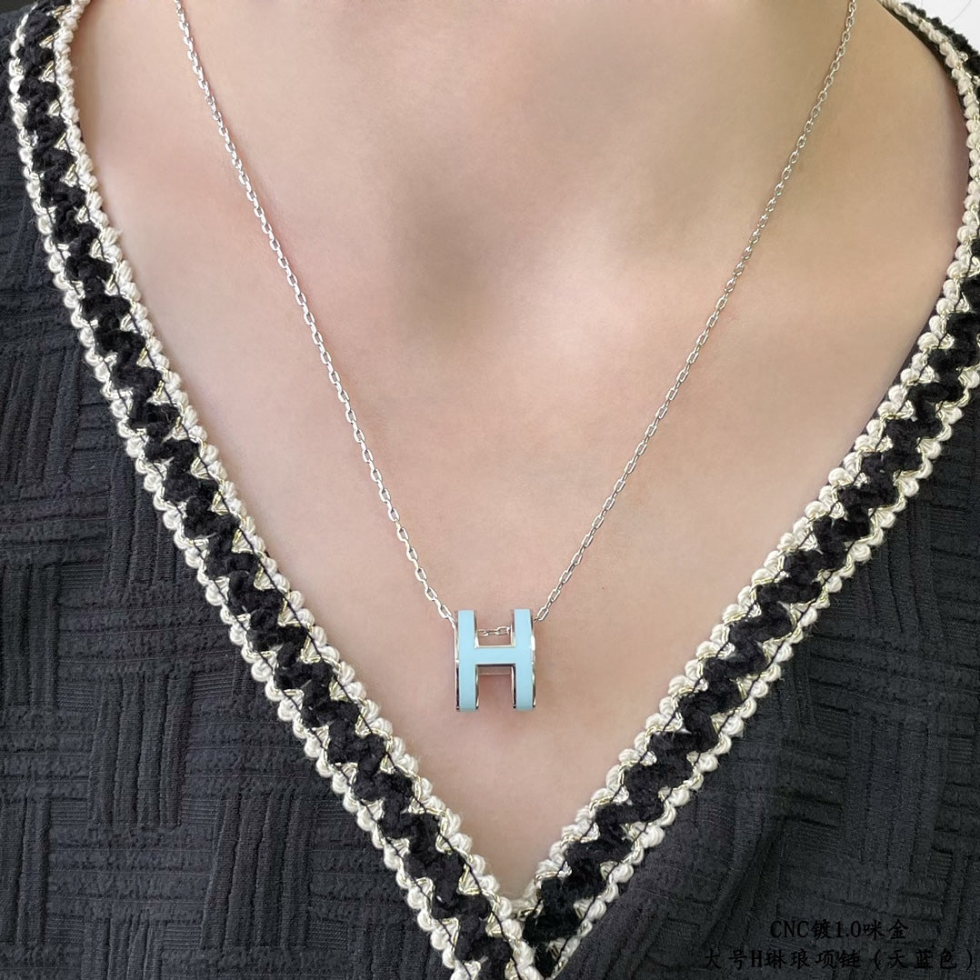 [Bijoux de luxe]Collier POP H bleu ciel