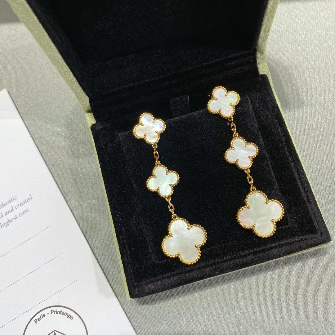[Luxe Jewelry]CLOVER MOP 3 MOTIFS GOLD EARRINGS