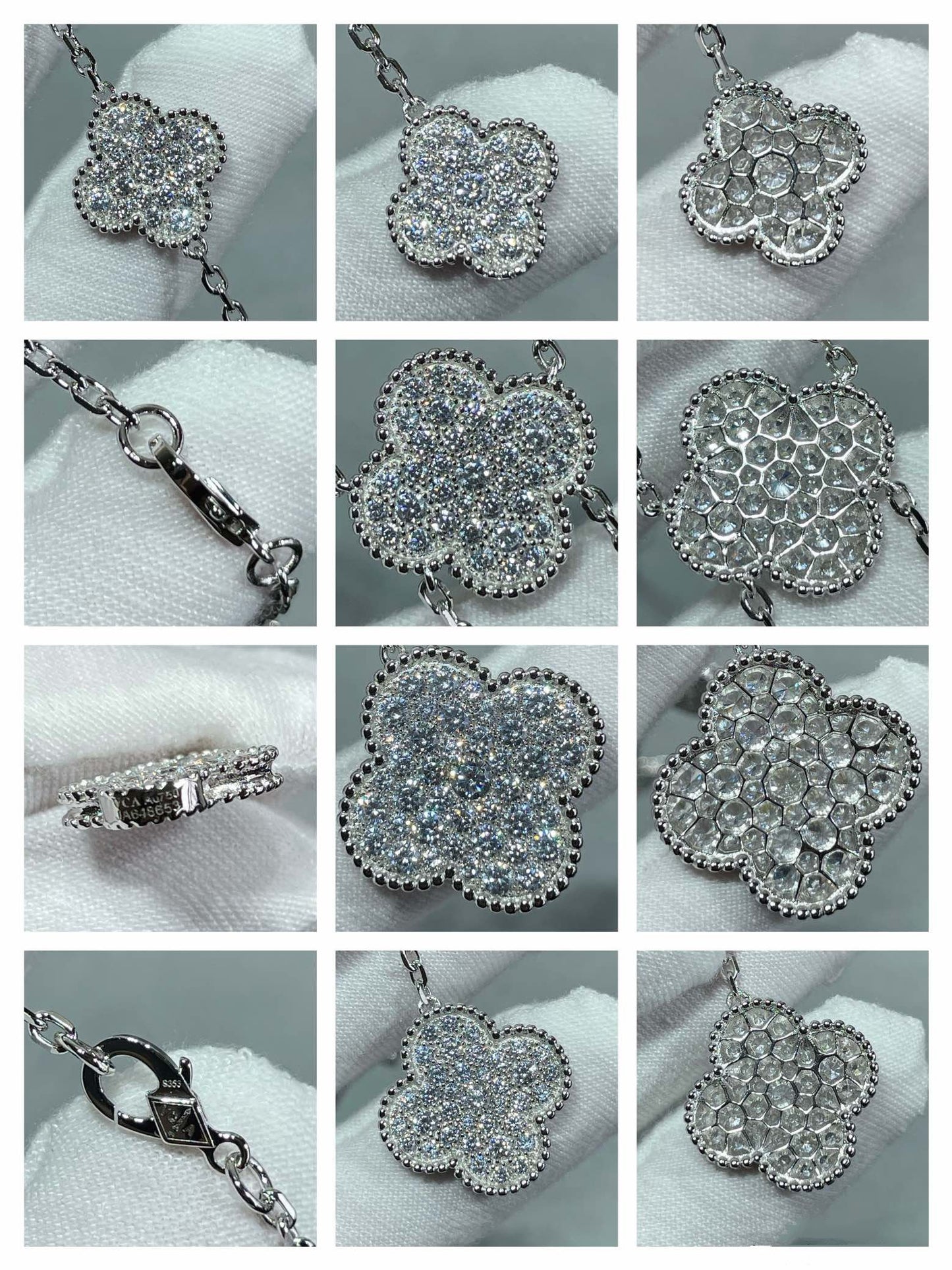 [Luxe Jewelry]CLOVER 6 MOTIF DIAMOND PAVED NECKLACE