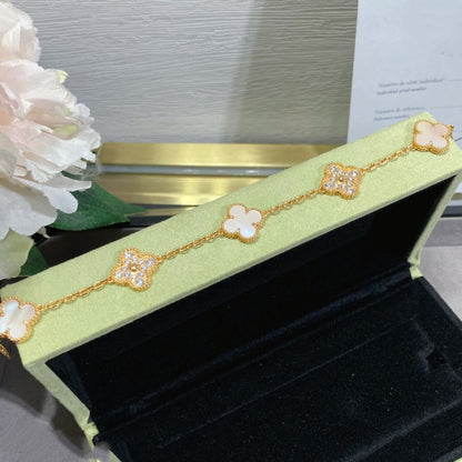 [Luxe Jewelry]CLOVER 5 MOTIF DIAMOND PINK MOP PINK GOLD BRACELET