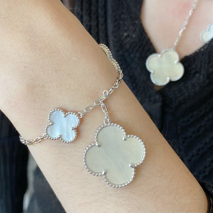 [Luxe Jewelry]CLOVER 5 MOTIF WHITE MOP SILVER BRACELET