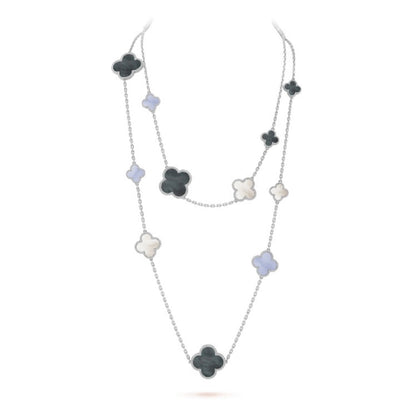 [Luxe Jewelry]CLOVER 16 MOTIF CHALCEDONY MOP SILVER NECKLACE
