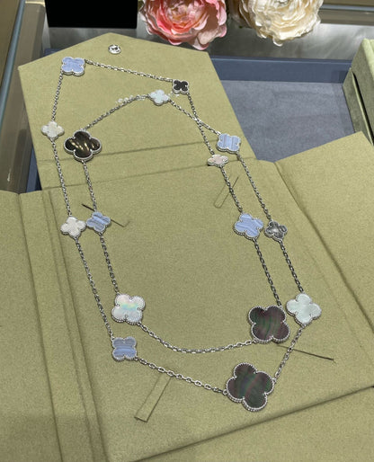 [Luxe Jewelry]CLOVER 16 MOTIF CHALCEDONY MOP SILVER NECKLACE