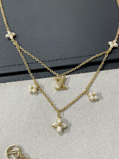 [Bijoux de luxe] Collier double rang en nacre dorée Flowergram