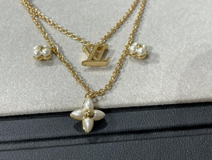[Bijoux de luxe] Collier double rang en nacre dorée Flowergram